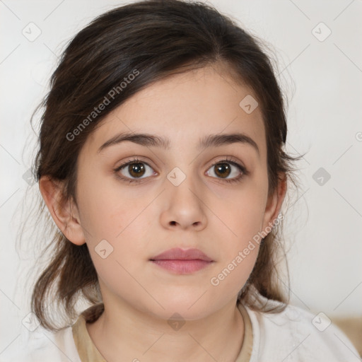 Neutral white child female with medium  brown hair and brown eyes