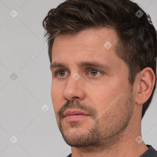 Neutral white adult male with short  brown hair and brown eyes