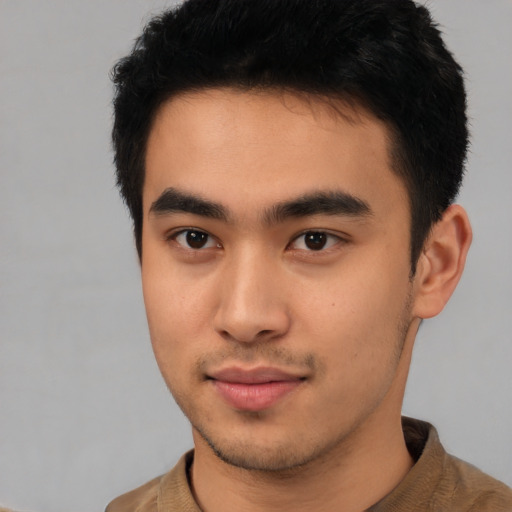 Neutral white young-adult male with short  black hair and brown eyes