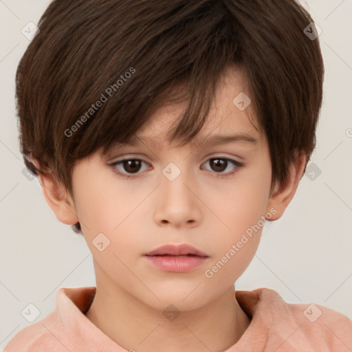 Neutral white child female with short  brown hair and brown eyes