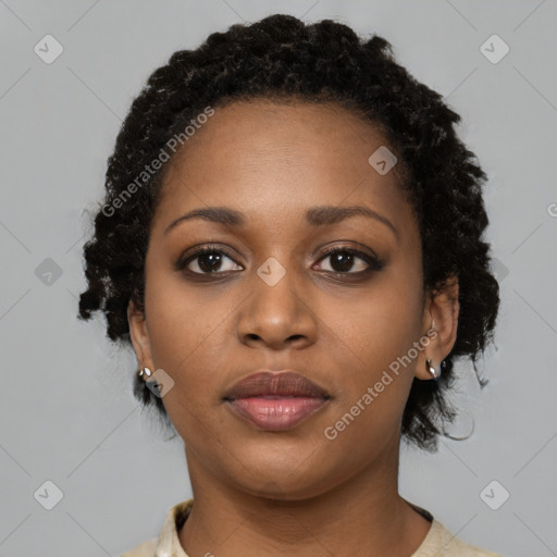 Neutral black young-adult female with short  brown hair and brown eyes