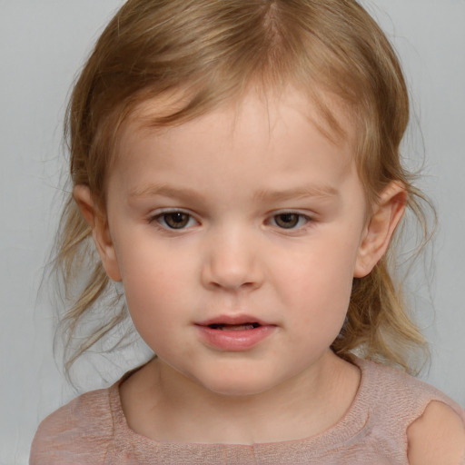 Neutral white child female with medium  brown hair and brown eyes