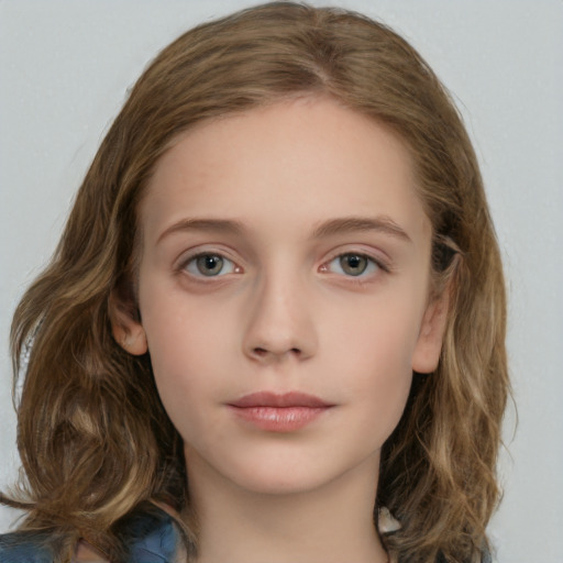 Neutral white young-adult female with long  brown hair and blue eyes