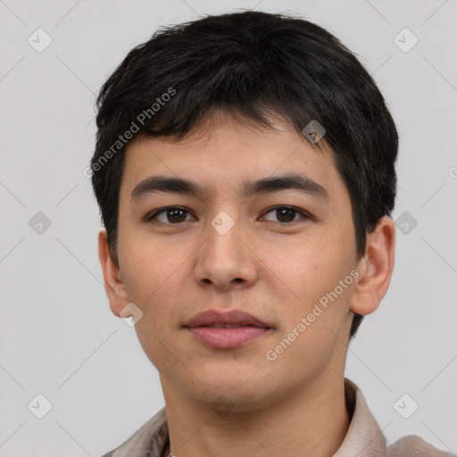 Neutral asian young-adult male with short  brown hair and brown eyes