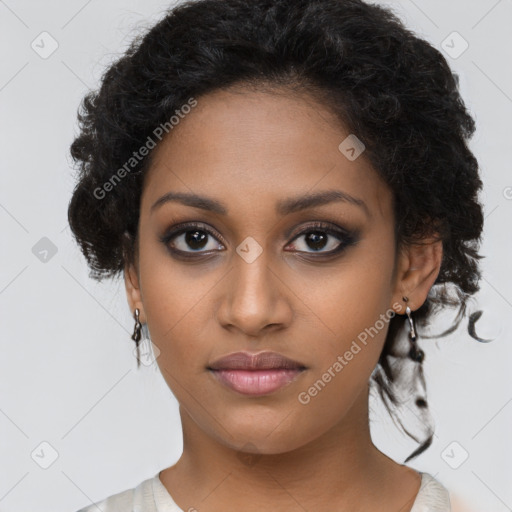 Neutral black young-adult female with short  brown hair and brown eyes