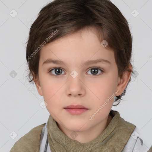 Neutral white child female with short  brown hair and brown eyes