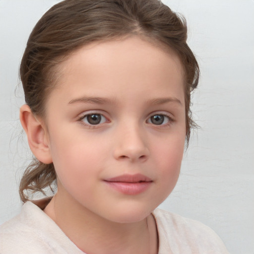 Neutral white child female with medium  brown hair and brown eyes