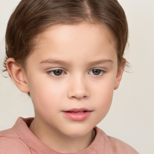 Neutral white child female with short  brown hair and brown eyes