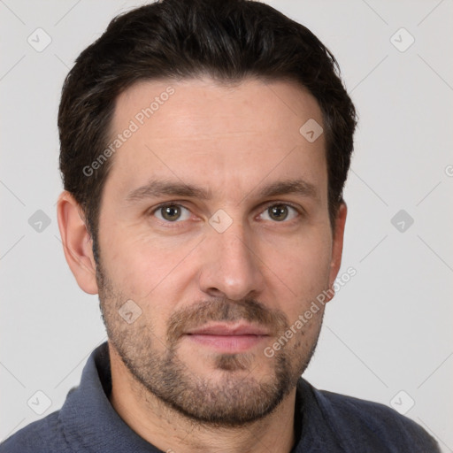 Neutral white adult male with short  brown hair and brown eyes