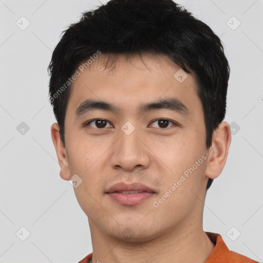 Neutral asian young-adult male with short  black hair and brown eyes