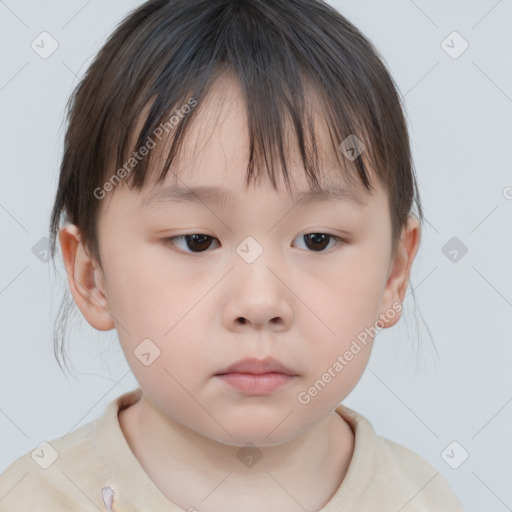 Neutral white child female with medium  brown hair and brown eyes