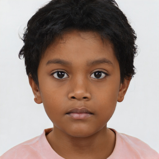 Neutral latino child female with short  brown hair and brown eyes