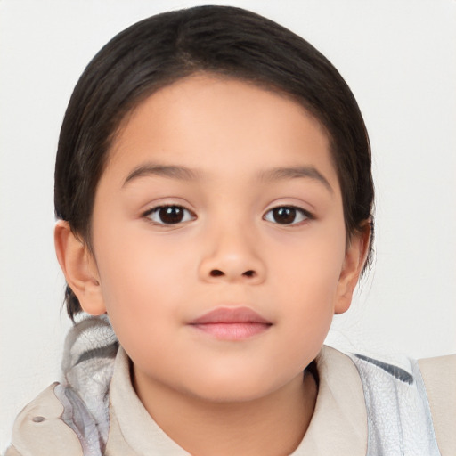 Neutral asian child female with short  brown hair and brown eyes