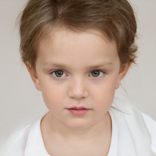 Neutral white child female with short  brown hair and brown eyes