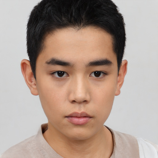 Neutral asian young-adult male with short  black hair and brown eyes