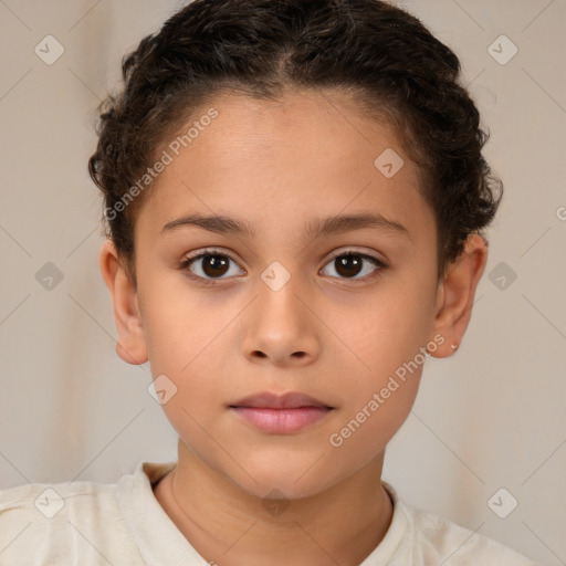 Neutral white child female with short  brown hair and brown eyes