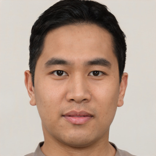 Neutral asian young-adult male with short  black hair and brown eyes