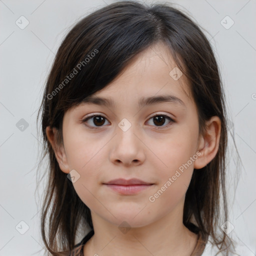 Neutral white child female with medium  brown hair and brown eyes