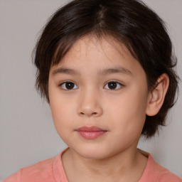 Neutral white child female with medium  brown hair and brown eyes