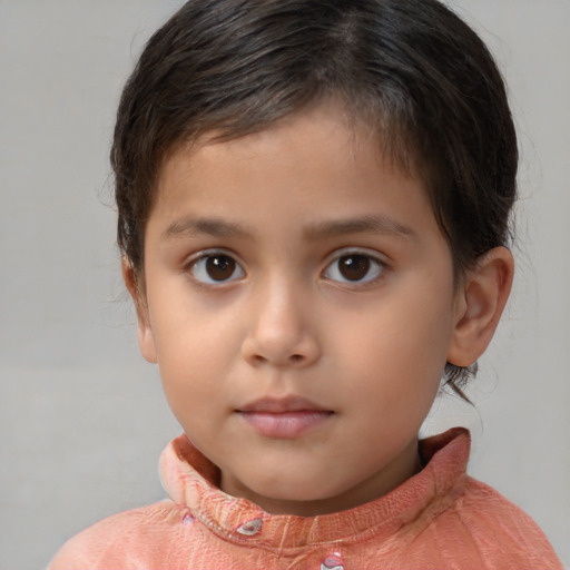 Neutral white child female with short  brown hair and brown eyes