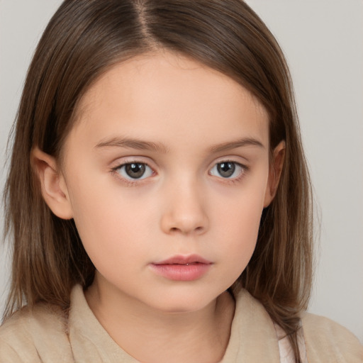 Neutral white child female with medium  brown hair and brown eyes