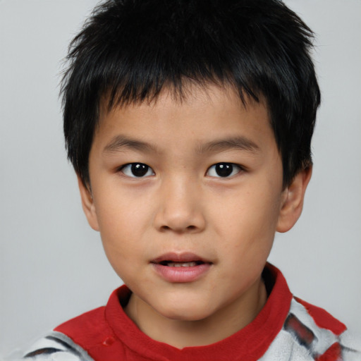 Neutral asian child male with short  brown hair and brown eyes