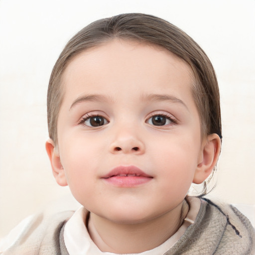 Neutral white child female with short  brown hair and blue eyes