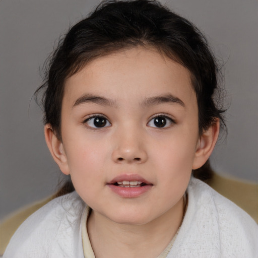 Neutral white child female with medium  brown hair and brown eyes