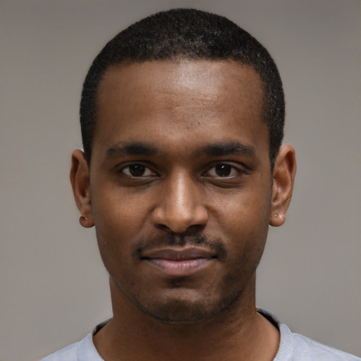 Neutral black young-adult male with short  brown hair and brown eyes