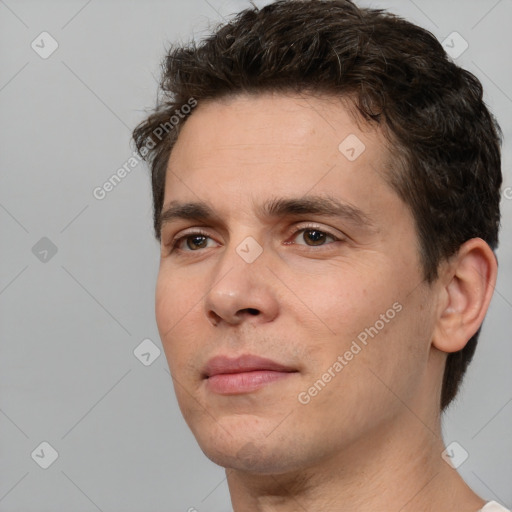 Neutral white adult male with short  brown hair and brown eyes