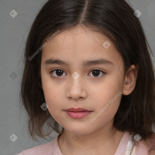 Neutral white child female with medium  brown hair and brown eyes