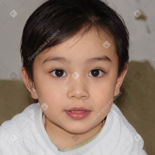 Neutral white child female with short  brown hair and brown eyes