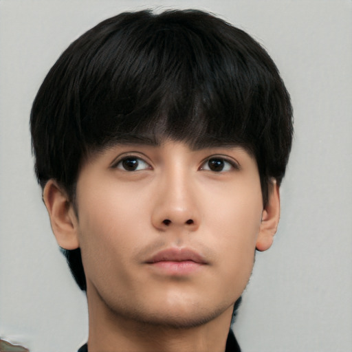 Neutral asian young-adult male with short  black hair and brown eyes