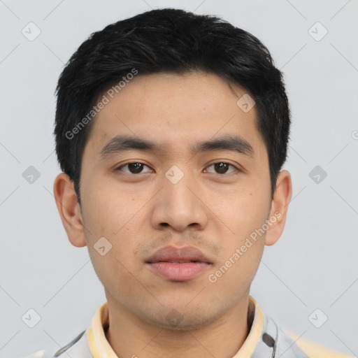 Neutral asian young-adult male with short  black hair and brown eyes