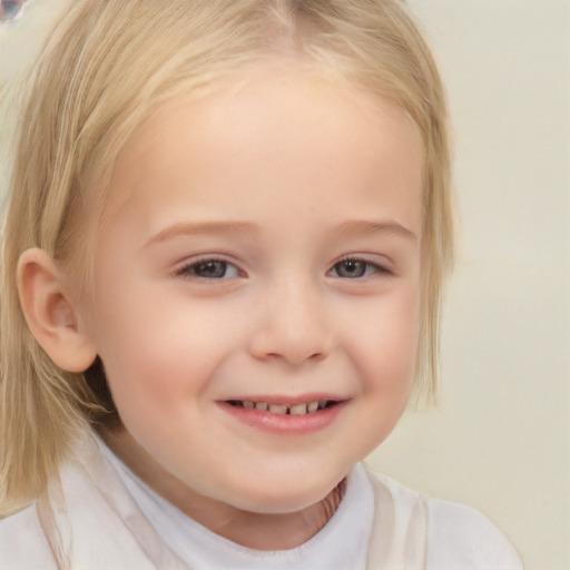 Joyful white child female with medium  blond hair and brown eyes