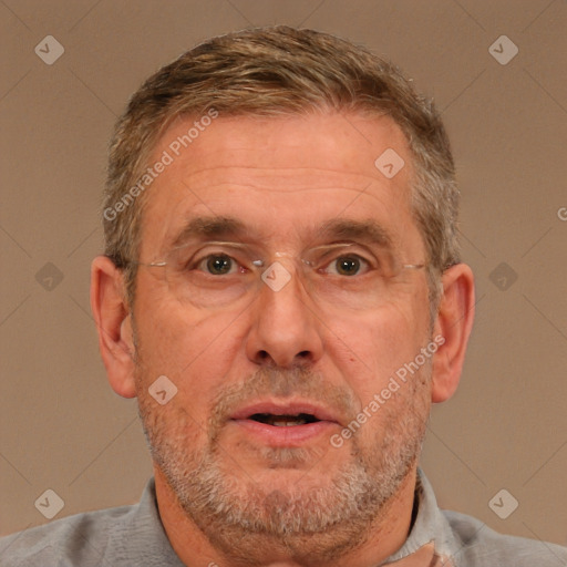 Neutral white middle-aged male with short  brown hair and brown eyes