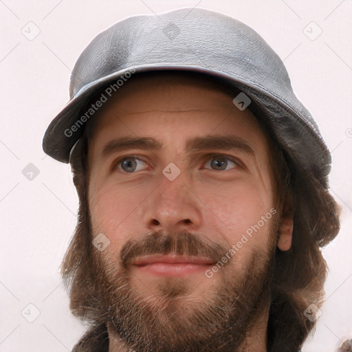 Neutral white young-adult male with short  brown hair and grey eyes