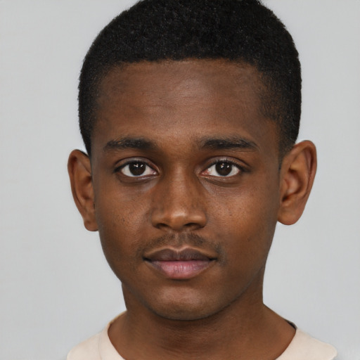Neutral black young-adult male with short  brown hair and brown eyes
