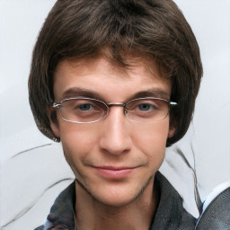 Neutral white young-adult male with short  brown hair and grey eyes