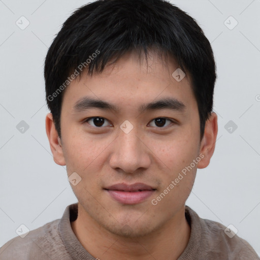 Neutral asian young-adult male with short  brown hair and brown eyes