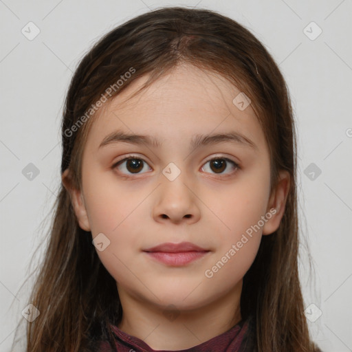 Neutral white child female with long  brown hair and brown eyes