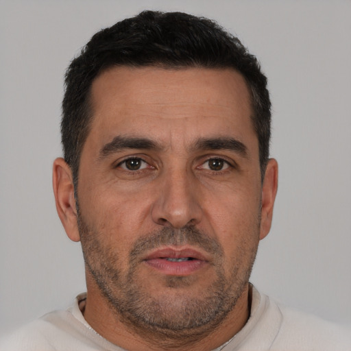 Neutral white adult male with short  brown hair and brown eyes