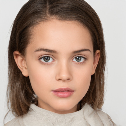 Neutral white child female with medium  brown hair and brown eyes