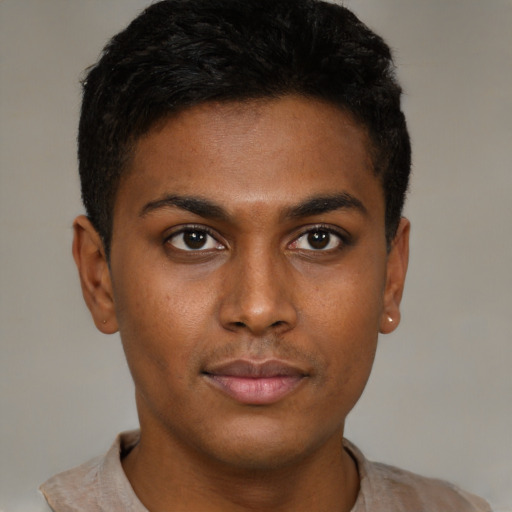 Neutral black young-adult male with short  brown hair and brown eyes