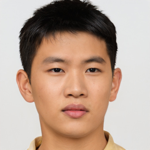 Neutral asian young-adult male with short  brown hair and brown eyes