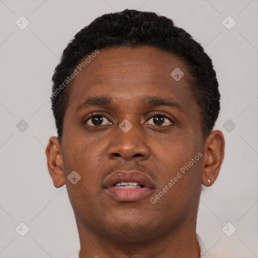Neutral black young-adult male with short  brown hair and brown eyes