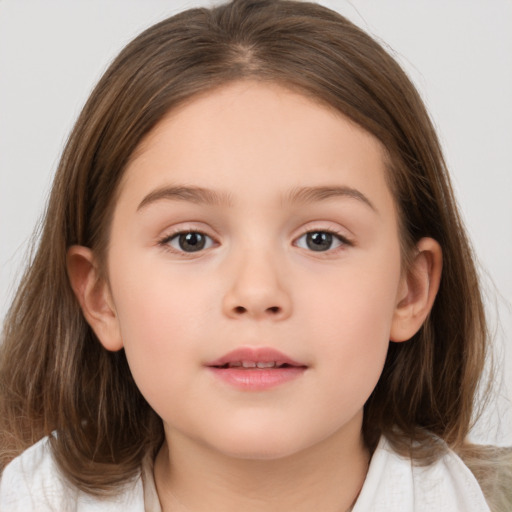 Neutral white child female with medium  brown hair and brown eyes