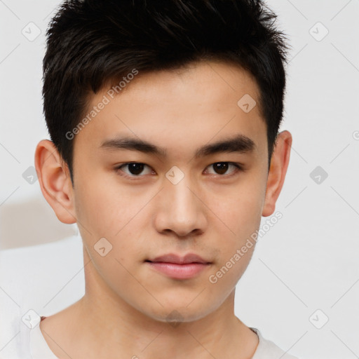Neutral asian young-adult male with short  brown hair and brown eyes