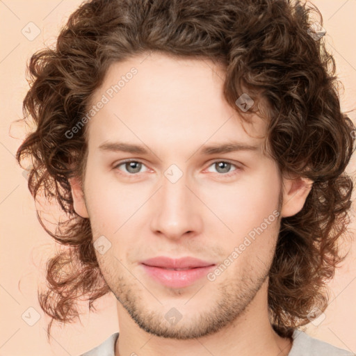 Neutral white young-adult male with medium  brown hair and brown eyes