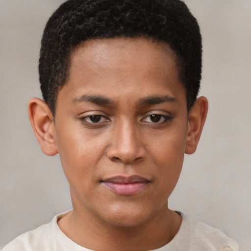 Neutral black young-adult male with short  brown hair and brown eyes